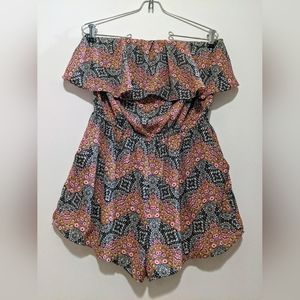 Aqua Boho Summer Beachy Abstract Print Romper sz M